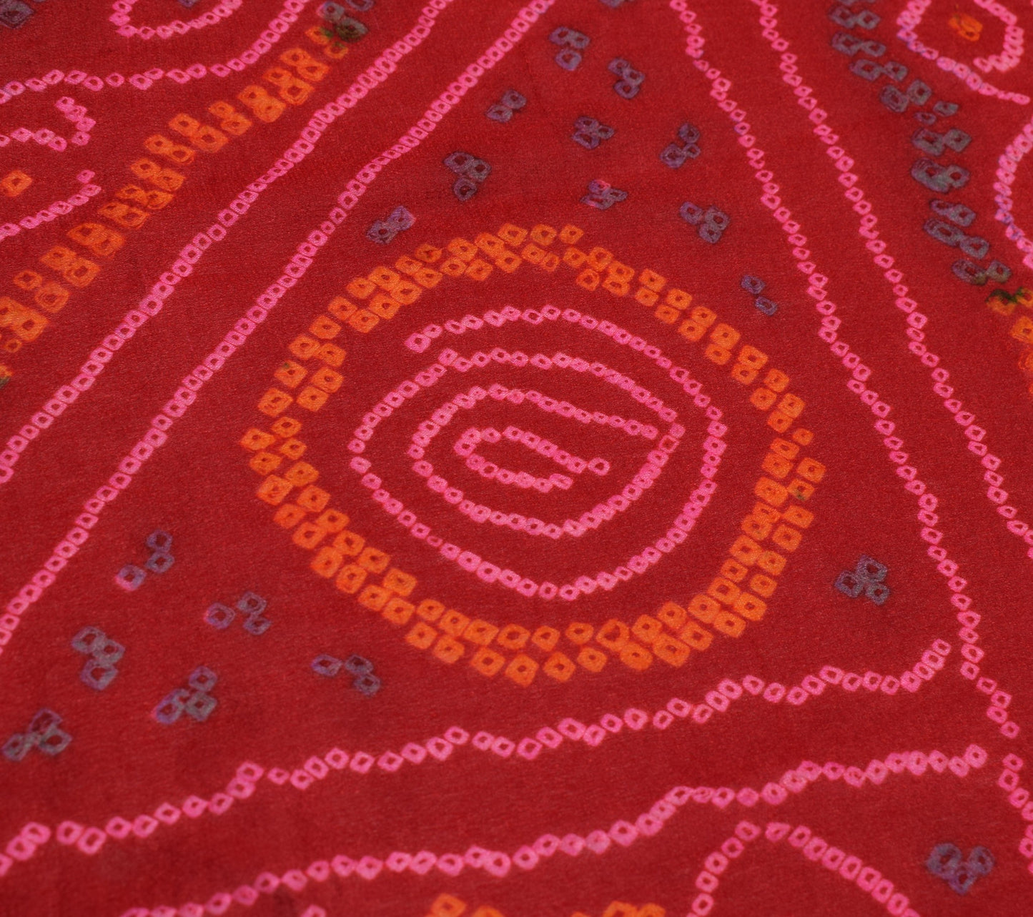Sushila Vintage Bandhani Printed  Dupatta 100% Pure Chiffon Silk Red Long Stole