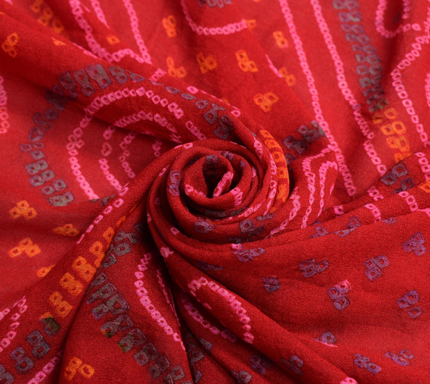 Sushila Vintage Bandhani Printed  Dupatta 100% Pure Chiffon Silk Red Long Stole