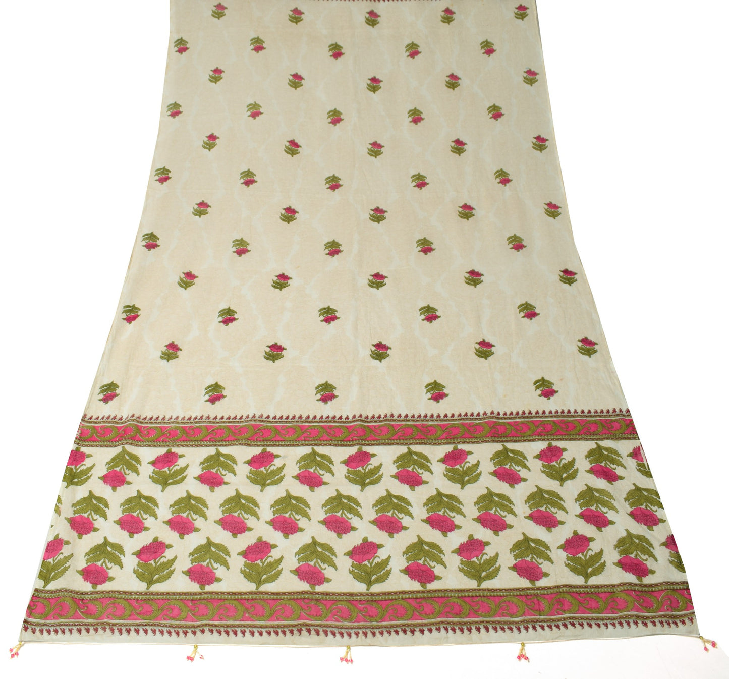 Sushila Vintage BRANDED White Dupatta Hand Block Printed Pure Cotton Long Stole