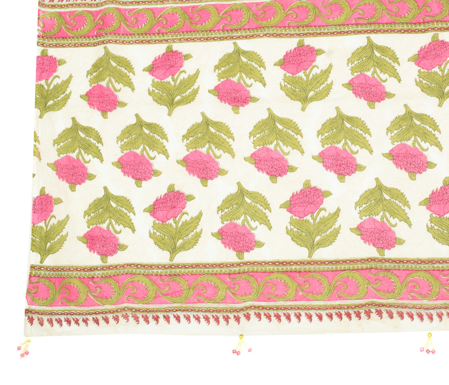 Sushila Vintage BRANDED White Dupatta Hand Block Printed Pure Cotton Long Stole