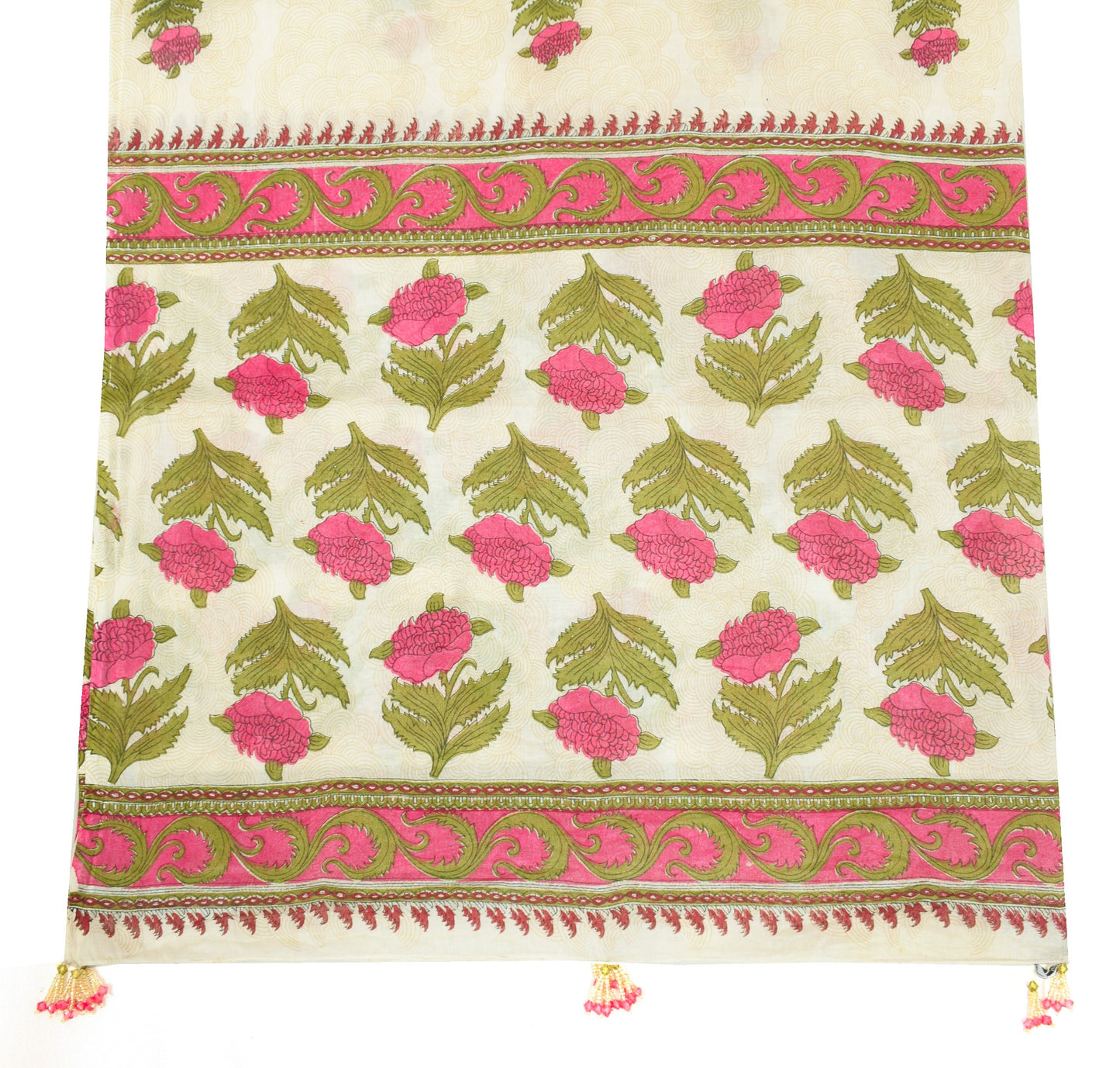 Sushila Vintage BRANDED White Dupatta Hand Block Printed Pure Cotton Long Stole