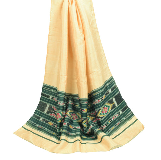 Sushila Vintage Beige Ikat Dupatta 100%Pure Cotton Hand Woven Long Stole Scarves