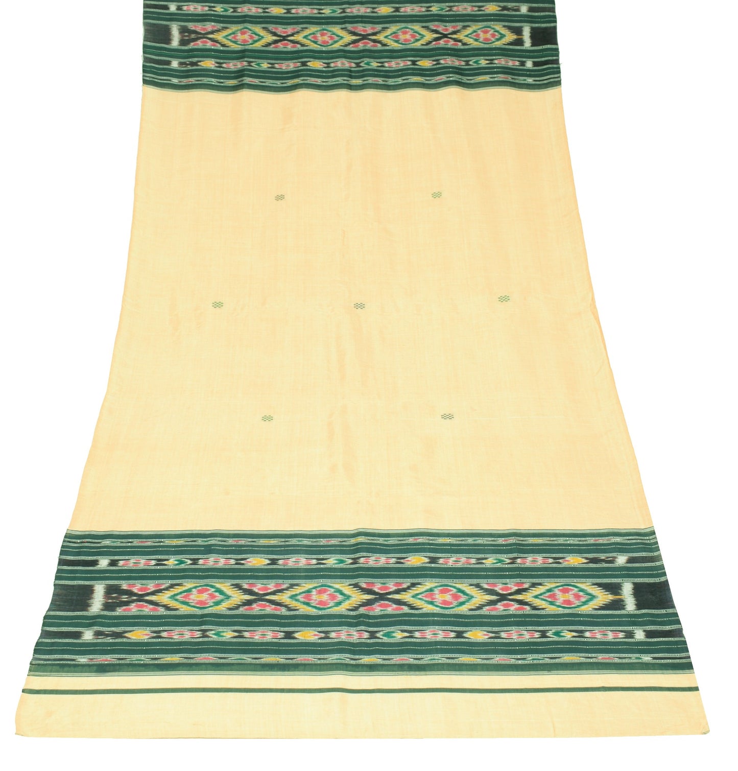 Sushila Vintage Beige Ikat Dupatta 100%Pure Cotton Hand Woven Long Stole Scarves