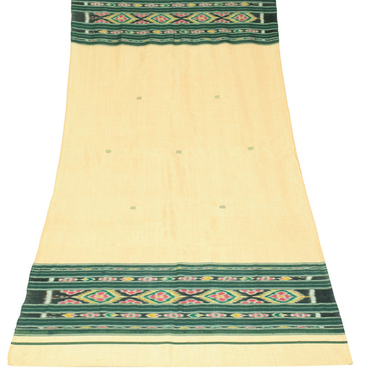 Sushila Vintage Beige Ikat Dupatta 100%Pure Cotton Hand Woven Long Stole Scarves