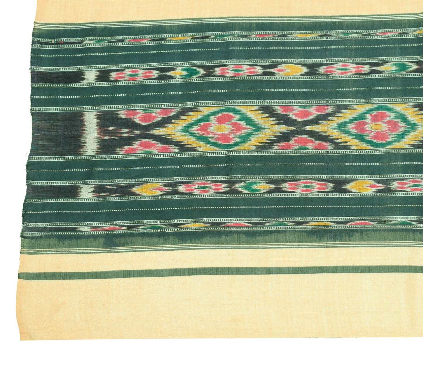Sushila Vintage Beige Ikat Dupatta 100%Pure Cotton Hand Woven Long Stole Scarves