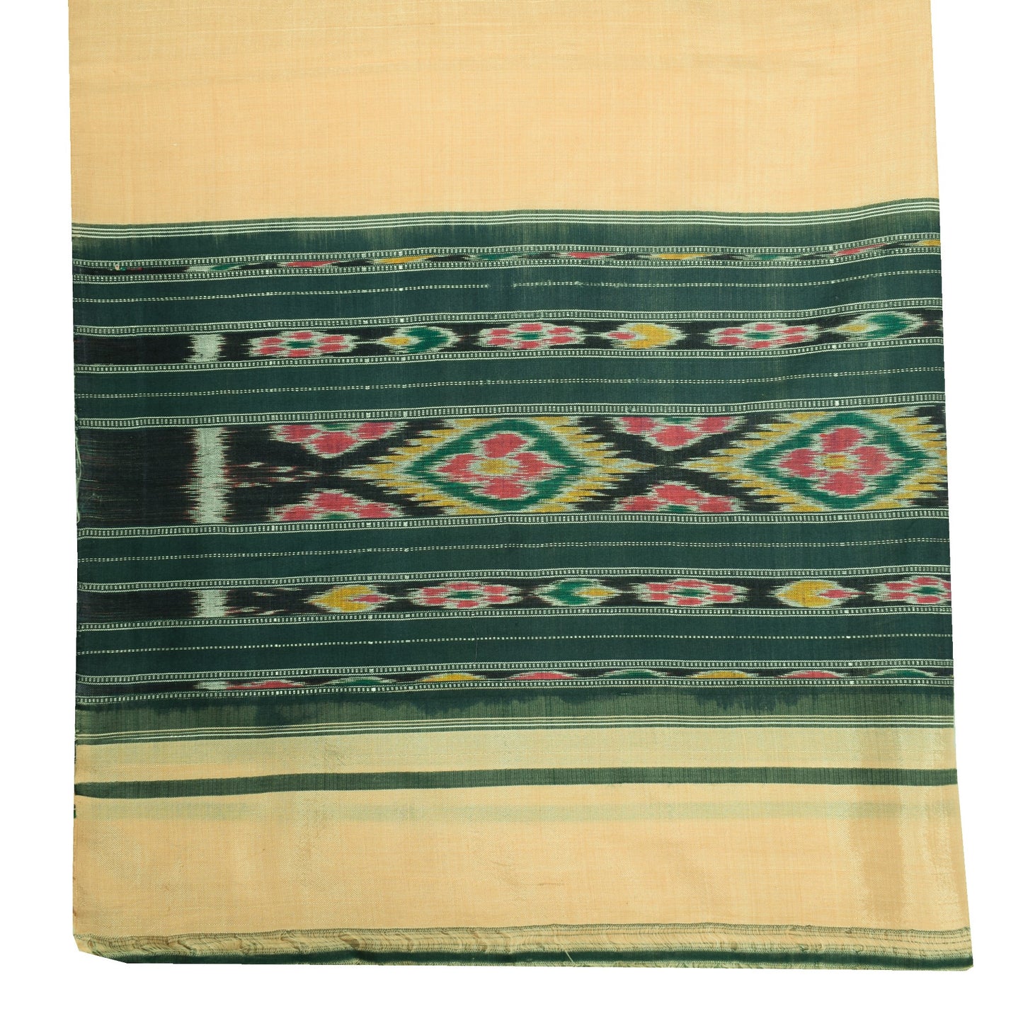 Sushila Vintage Beige Ikat Dupatta 100%Pure Cotton Hand Woven Long Stole Scarves