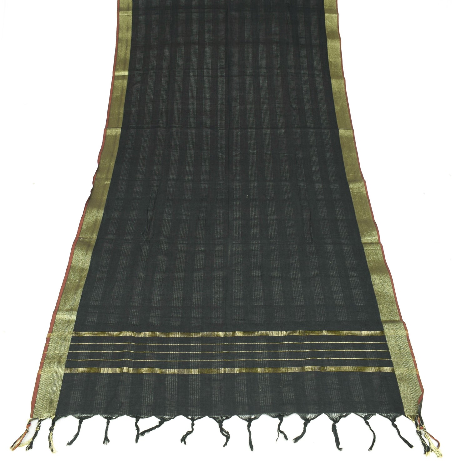 Sushila Vintage Black Dupatta Pure Cotton Woven Zari Broacde Long Stole Hijab