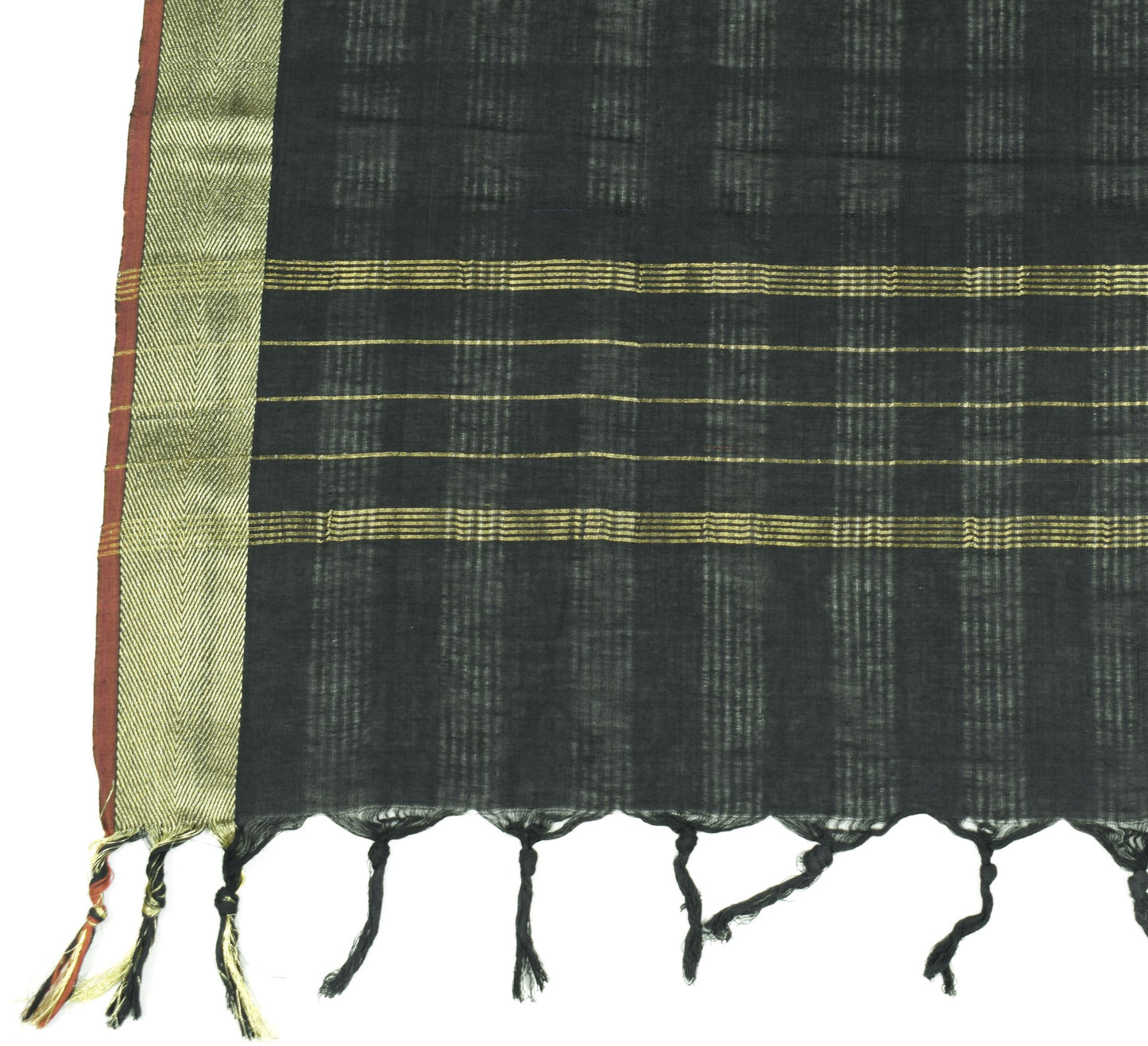 Sushila Vintage Black Dupatta Pure Cotton Woven Zari Broacde Long Stole Hijab
