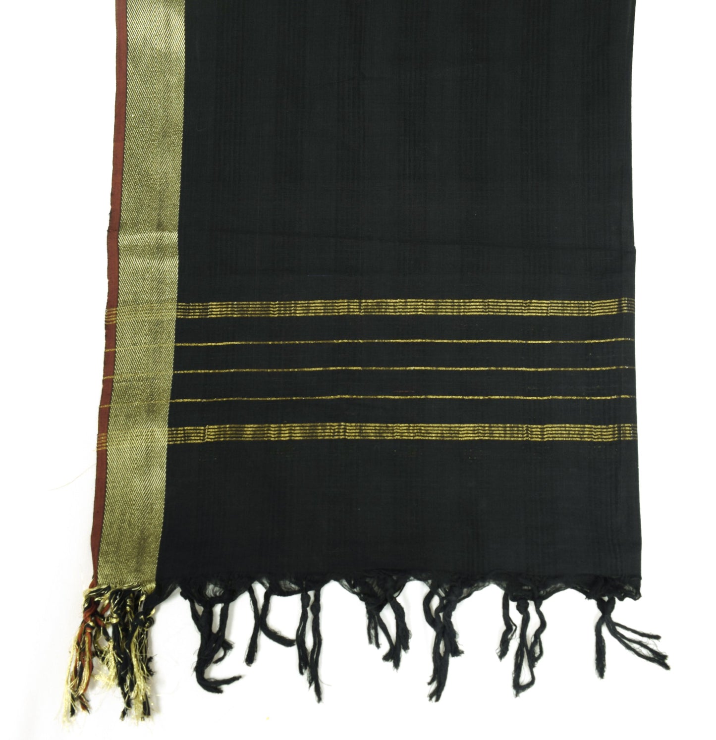 Sushila Vintage Black Dupatta Pure Cotton Woven Zari Broacde Long Stole Hijab