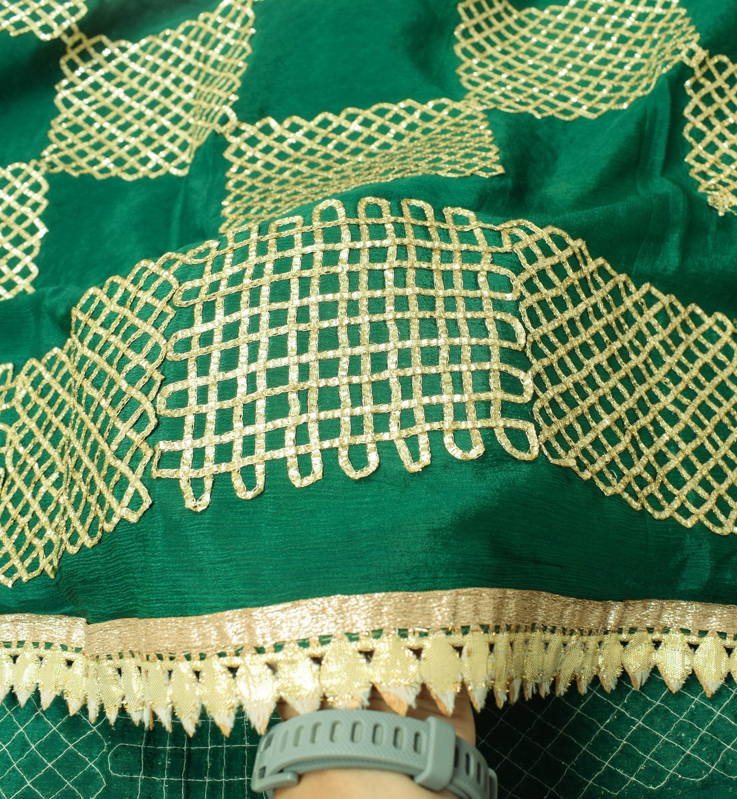 Sushila Vintage Dark Green Dupatta Pure Chiffon Gotta Patti Wedding Long Stole