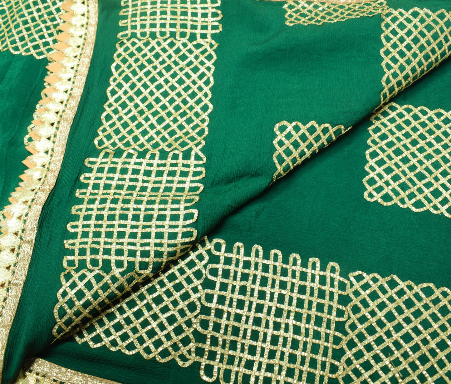 Sushila Vintage Dark Green Dupatta Pure Chiffon Gotta Patti Wedding Long Stole