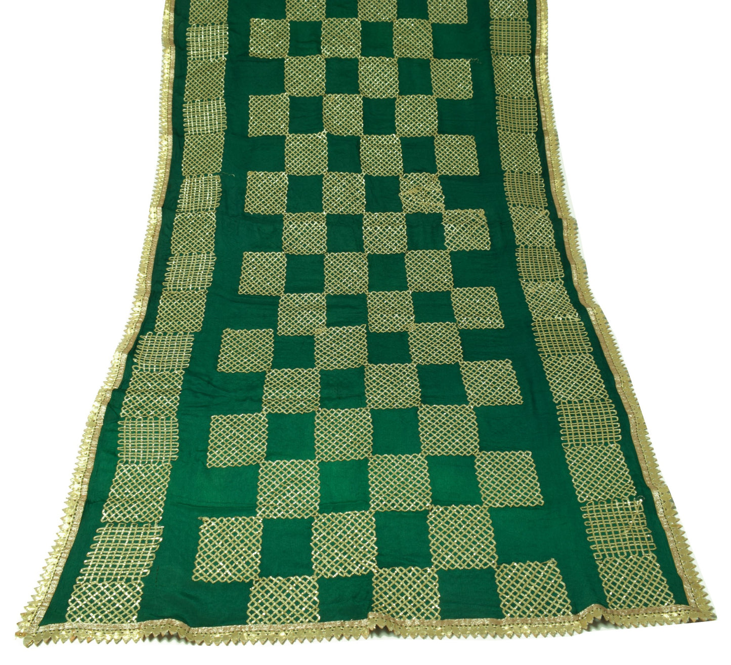 Sushila Vintage Dark Green Dupatta Pure Chiffon Gotta Patti Wedding Long Stole
