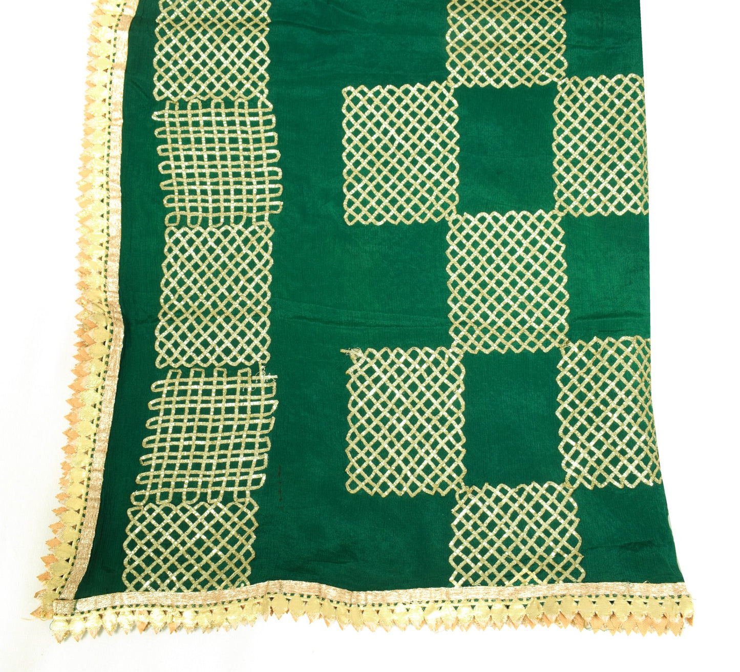 Sushila Vintage Dark Green Dupatta Pure Chiffon Gotta Patti Wedding Long Stole