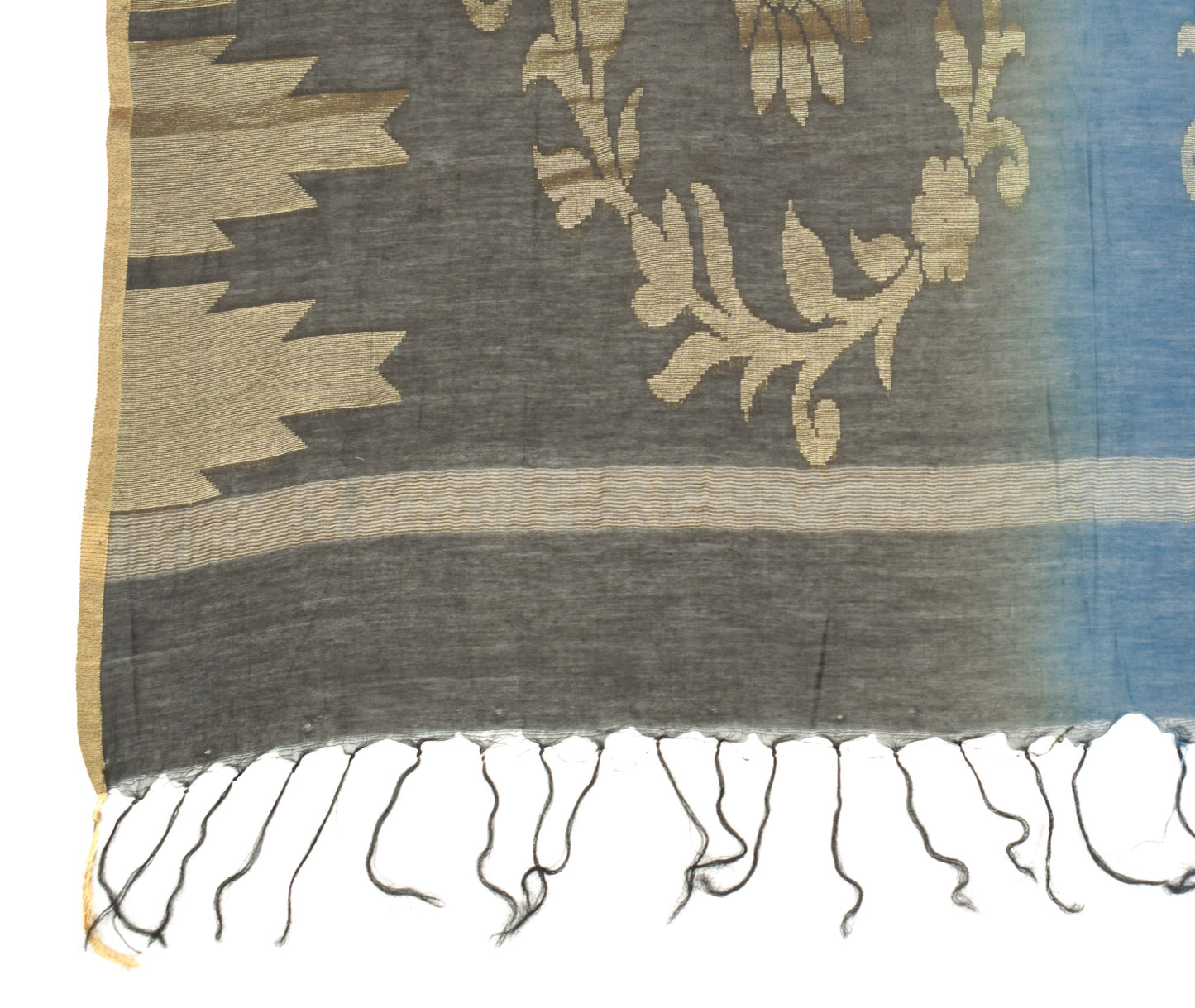 Sushila Vintage Grayish Blue & Black Dupatta Woven Pure Cotton Floral Long Stole