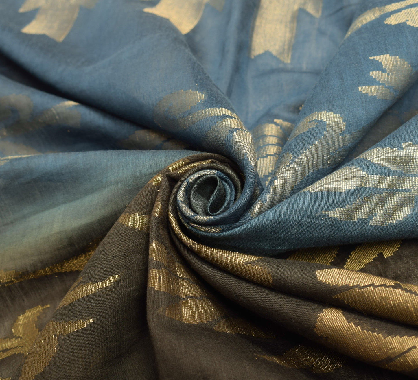 Sushila Vintage Grayish Blue & Black Dupatta Woven Pure Cotton Floral Long Stole