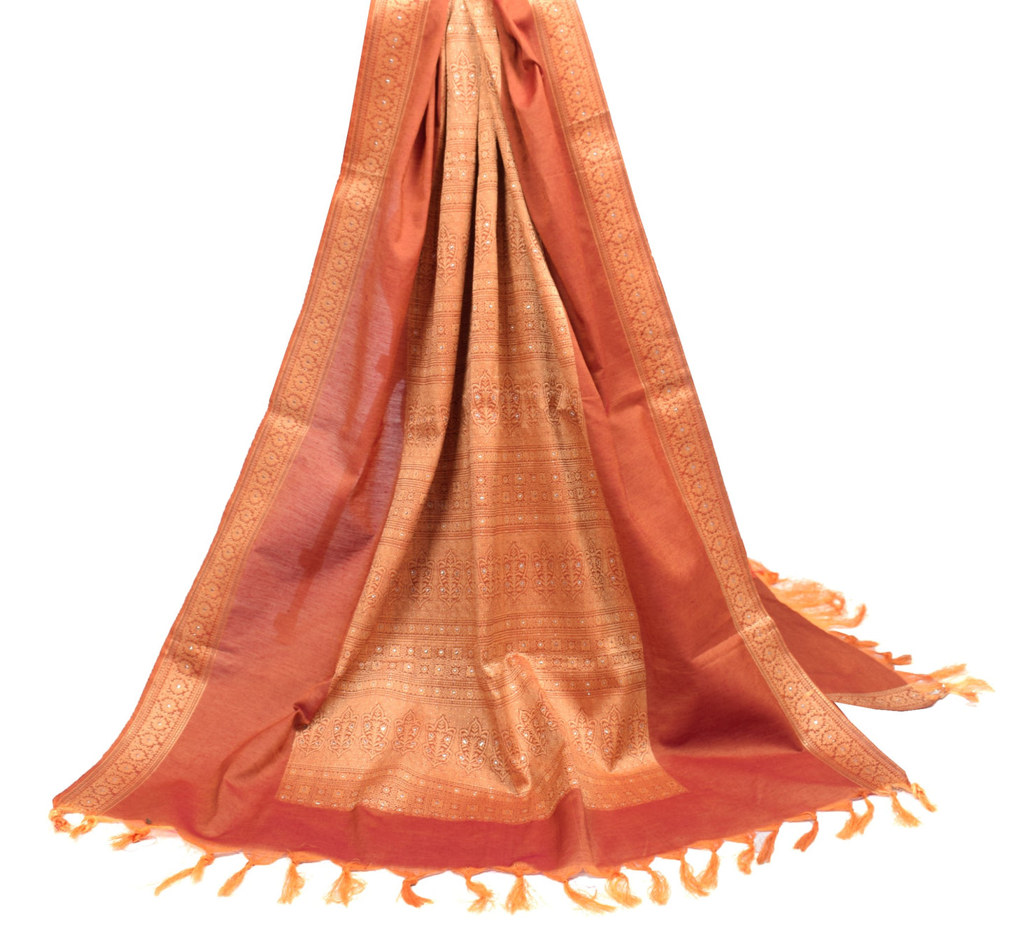 Sushila Vintage Mustard Maroon Dupatta Art Cotton Silk Woven Floral  Long Stole