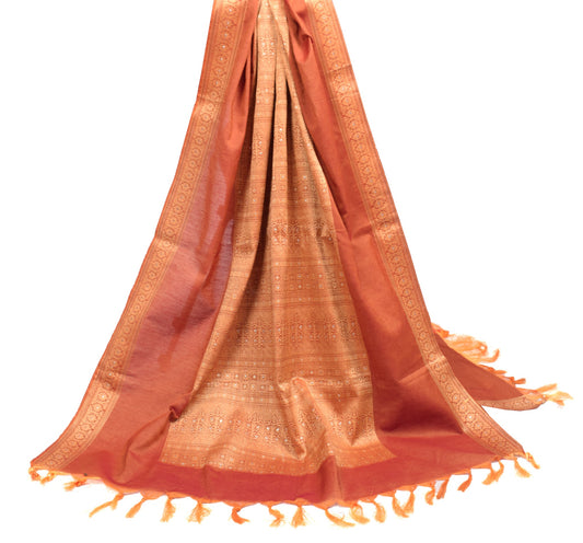 Sushila Vintage Mustard Maroon Dupatta Art Cotton Silk Woven Floral  Long Stole