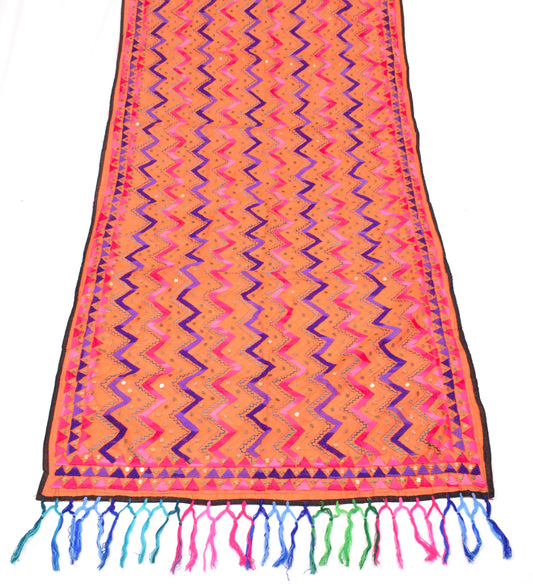 Sushila Vintage Heavy OOAK Dupatta Art Silk Handmade Phulkari Orange Long Stole