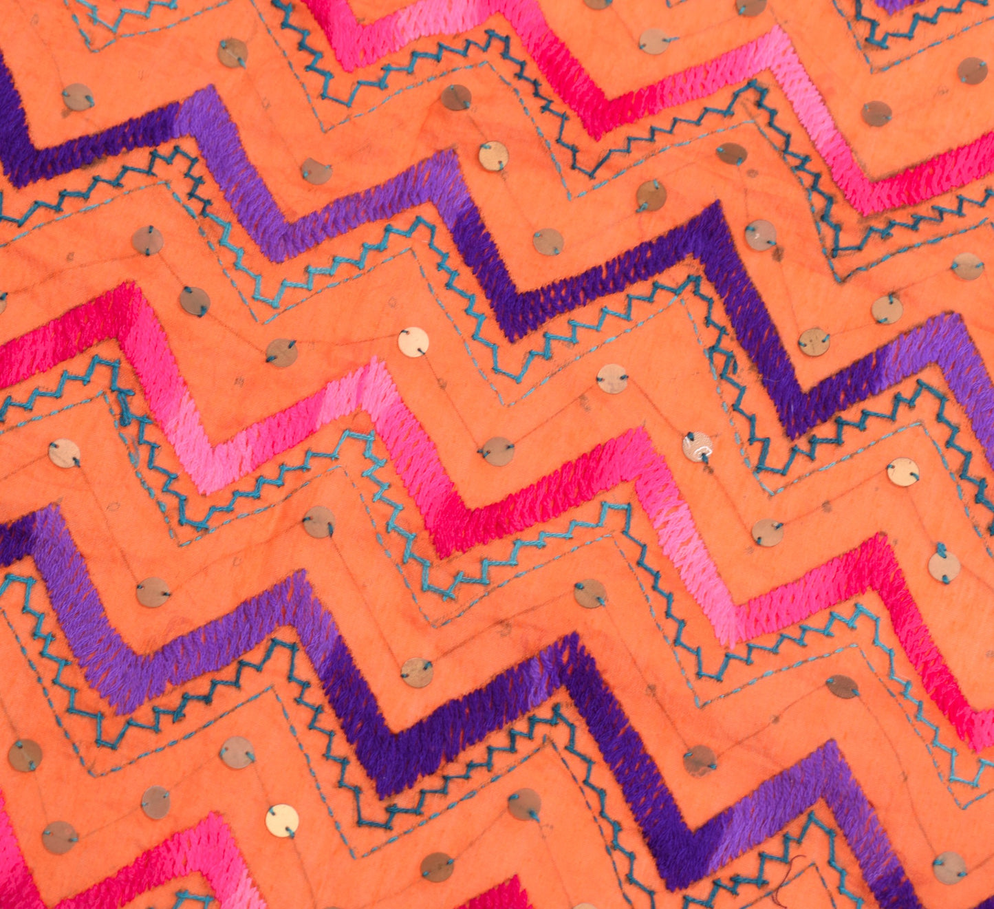 Sushila Vintage Heavy OOAK Dupatta Art Silk Handmade Phulkari Orange Long Stole