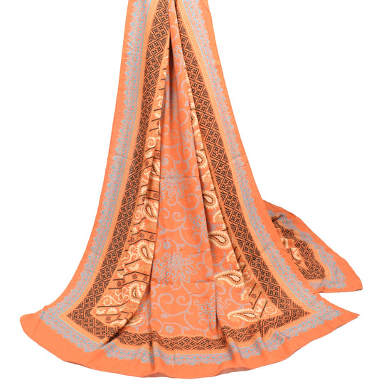 Sushila Vintage Rust Printed Dupatta 100%Pure Cotton Floral Soft Long Stole Wrap