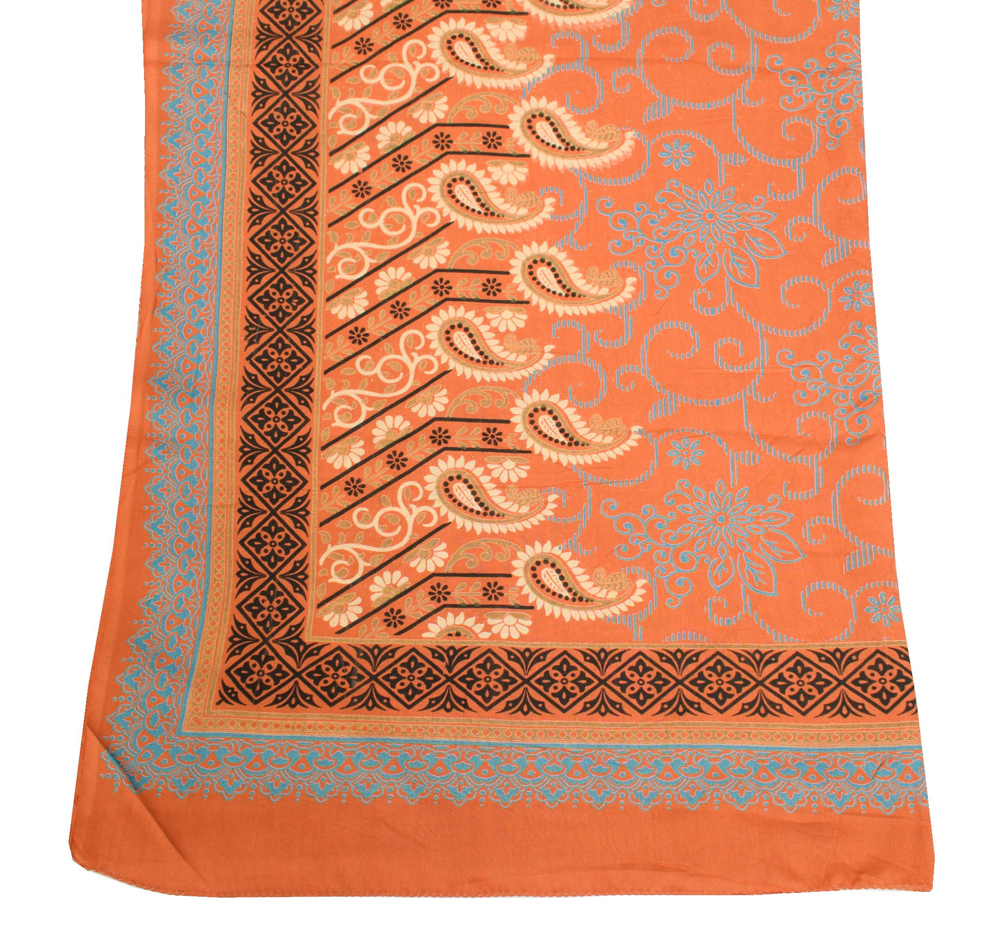 Sushila Vintage Rust Printed Dupatta 100%Pure Cotton Floral Soft Long Stole Wrap