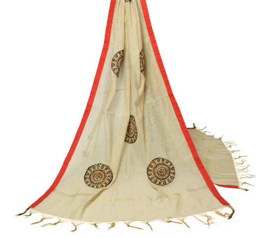 Sushila Vintage Cream Dupatta Applique with Patch Border Pure Cotton Long Stole