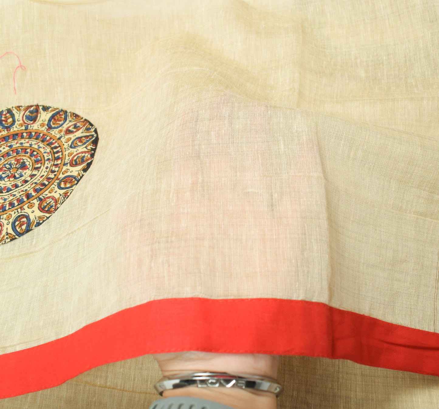 Sushila Vintage Cream Dupatta Applique with Patch Border Pure Cotton Long Stole