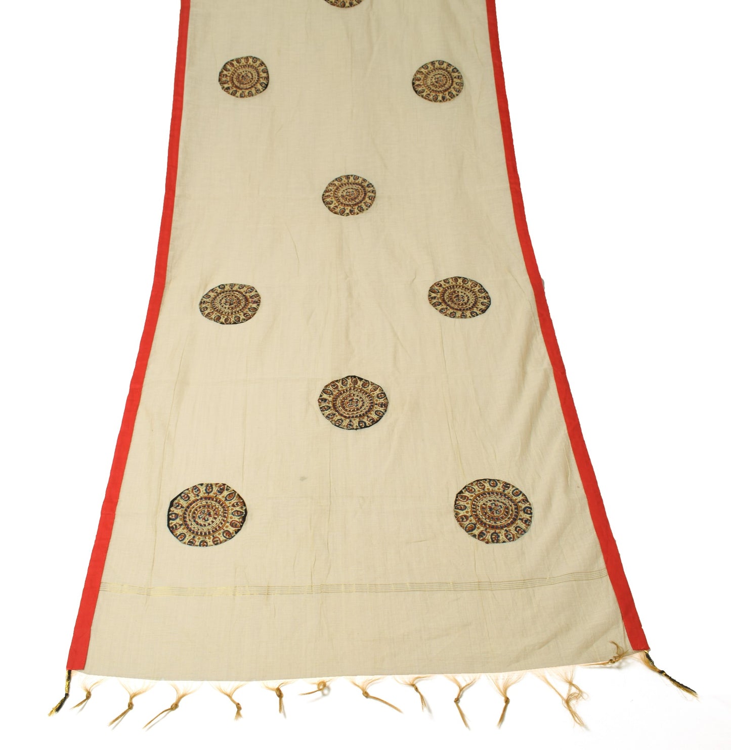Sushila Vintage Cream Dupatta Applique with Patch Border Pure Cotton Long Stole