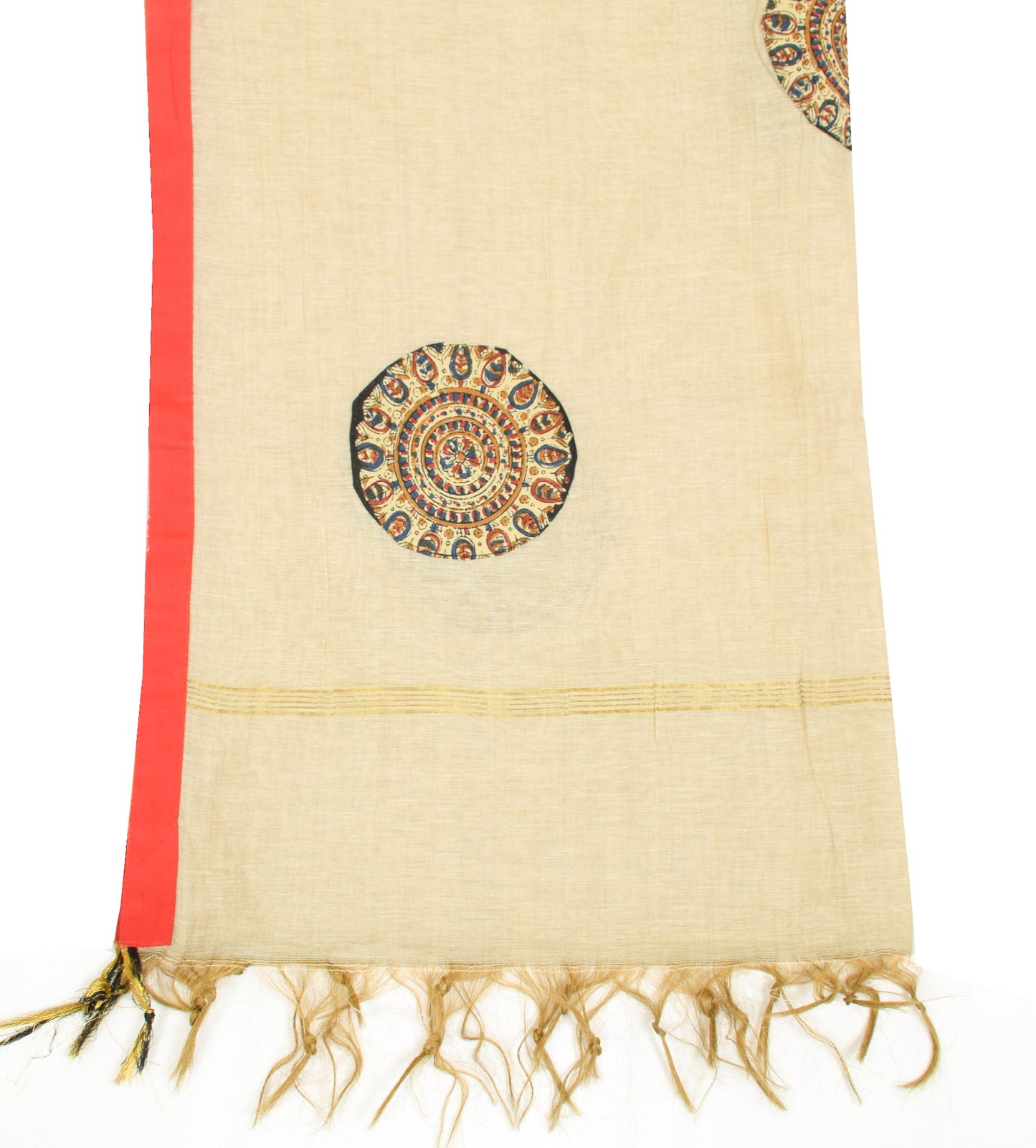 Sushila Vintage Cream Dupatta Applique with Patch Border Pure Cotton Long Stole
