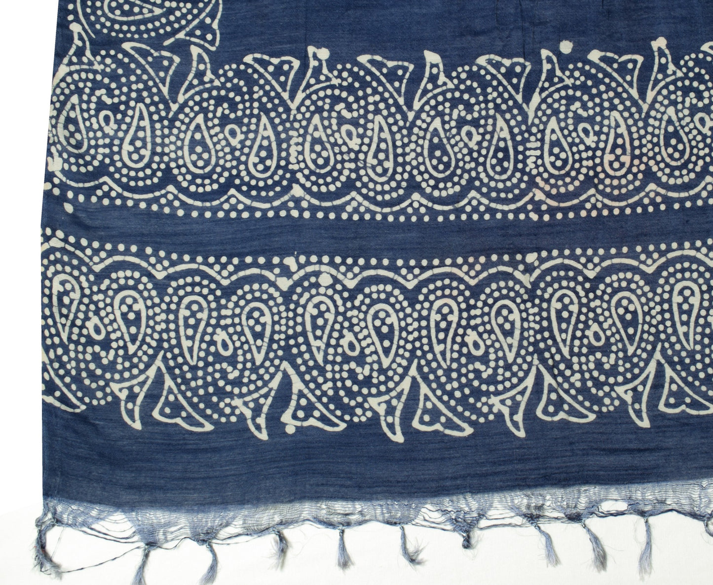 Sushila Vintage Batik Printed Dupatta Green Blue Art Cotton Silk Soft Long Stole
