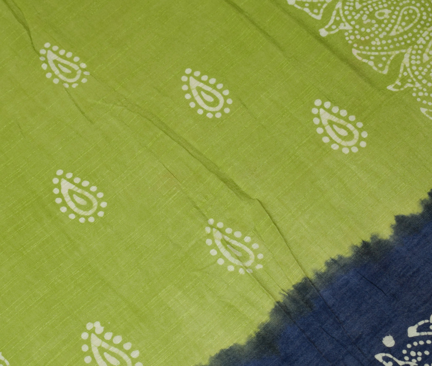 Sushila Vintage Batik Printed Dupatta Green Blue Art Cotton Silk Soft Long Stole