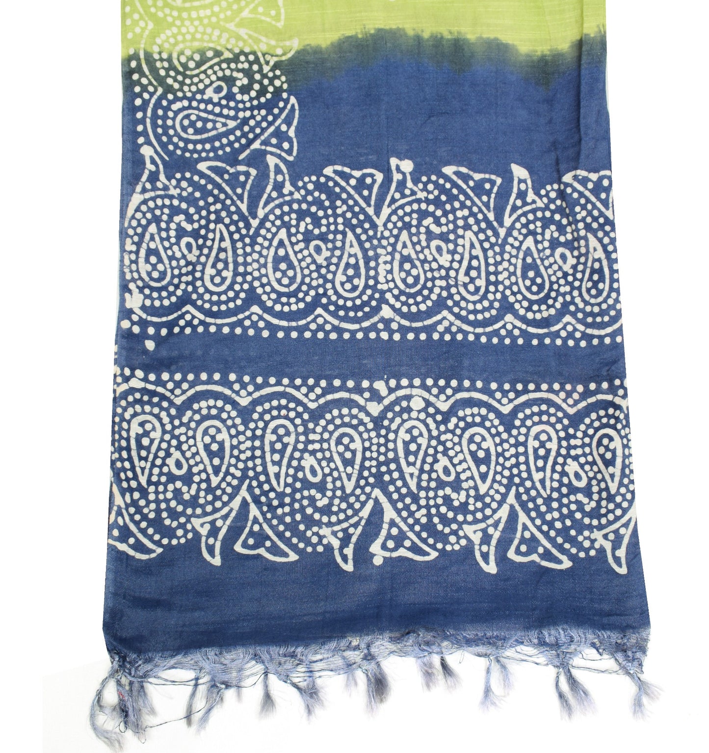 Sushila Vintage Batik Printed Dupatta Green Blue Art Cotton Silk Soft Long Stole