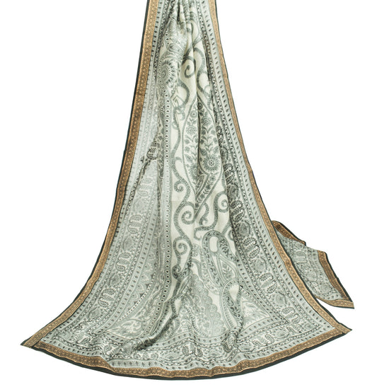 Sushila Vintage Gray Dupatta 100% Pure Cotton Paisley Printed Long Stole Scarves