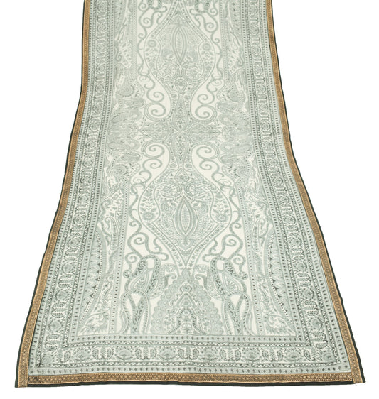 Sushila Vintage Gray Dupatta 100% Pure Cotton Paisley Printed Long Stole Scarves