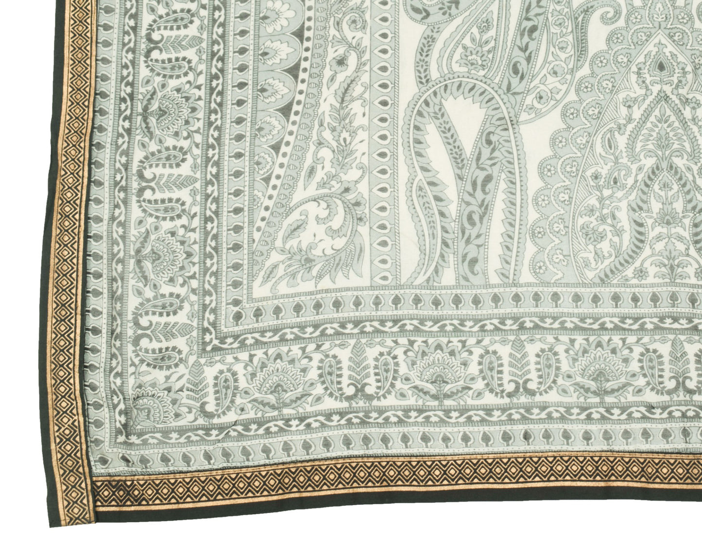Sushila Vintage Gray Dupatta 100% Pure Cotton Paisley Printed Long Stole Scarves