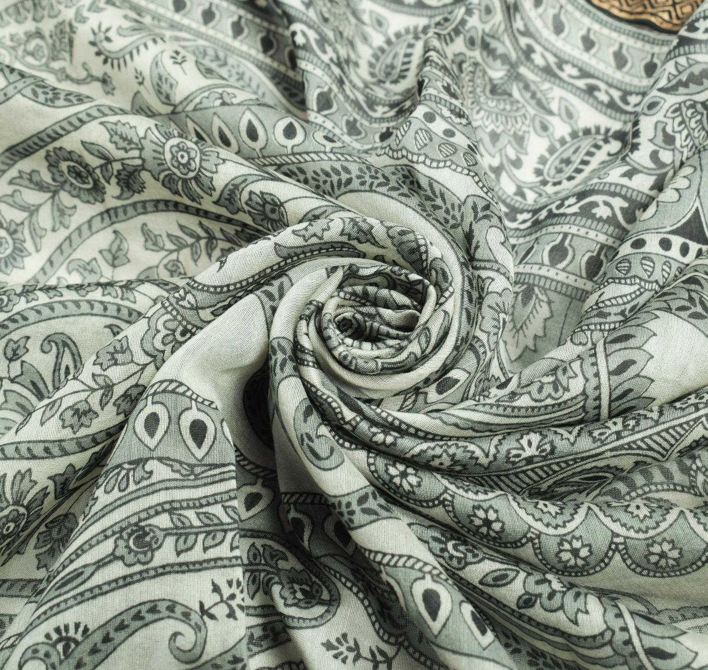 Sushila Vintage Gray Dupatta 100% Pure Cotton Paisley Printed Long Stole Scarves