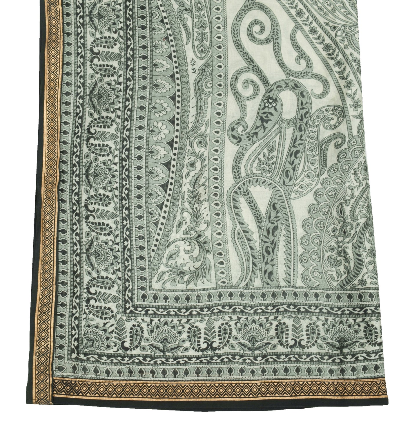 Sushila Vintage Gray Dupatta 100% Pure Cotton Paisley Printed Long Stole Scarves