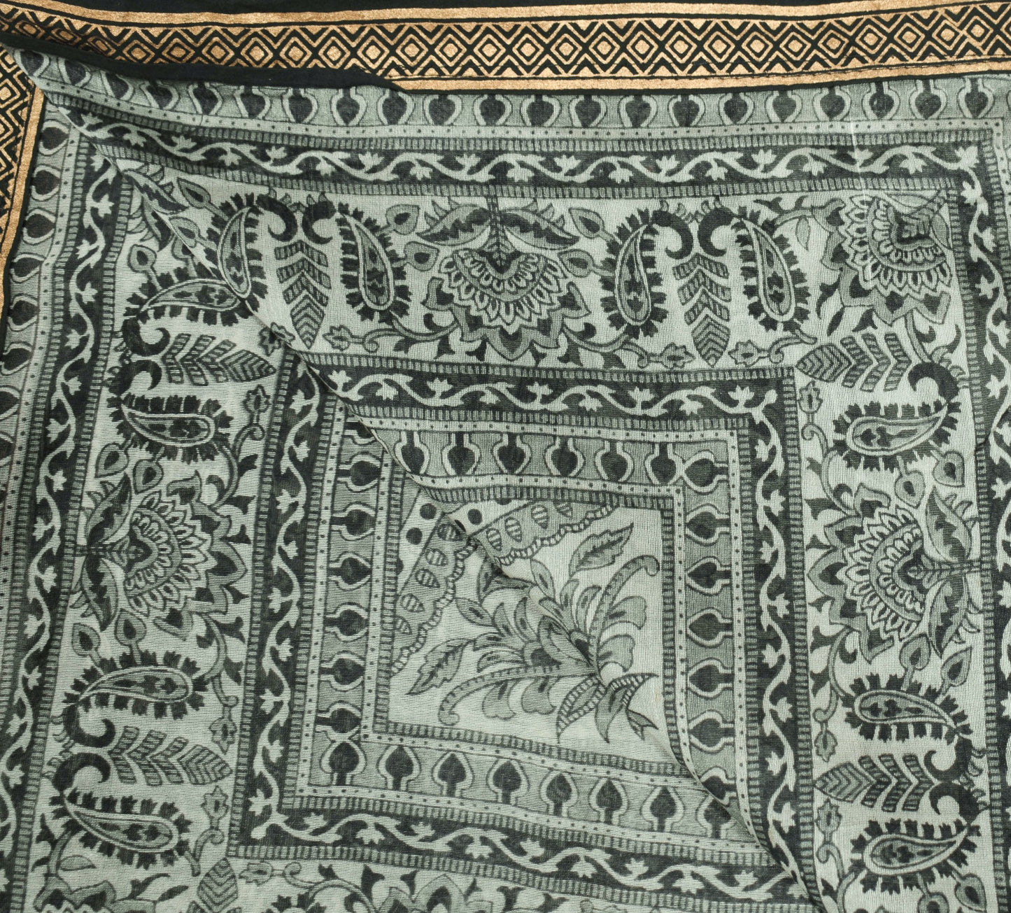 Sushila Vintage Gray Dupatta 100% Pure Cotton Paisley Printed Long Stole Scarves