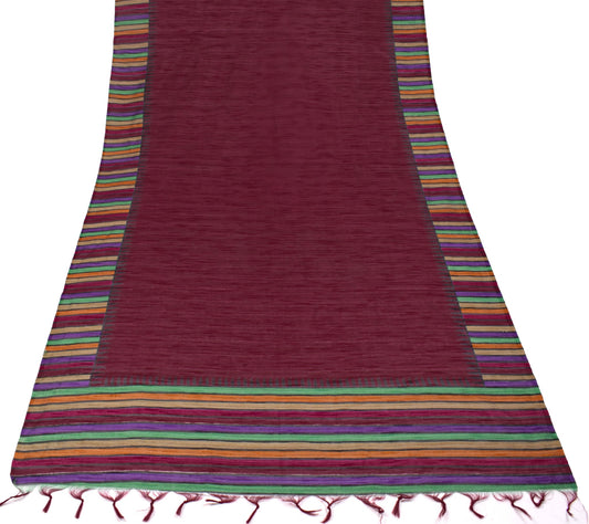 Sushila Vintage Maroon Dupatta with MultiColor Edges Art Cotton Woven Long Stole