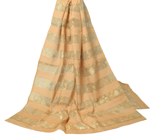 Sushila Vintage Pure Organza Silk Dupatta Woven Zari Brocade Peach Long Stole