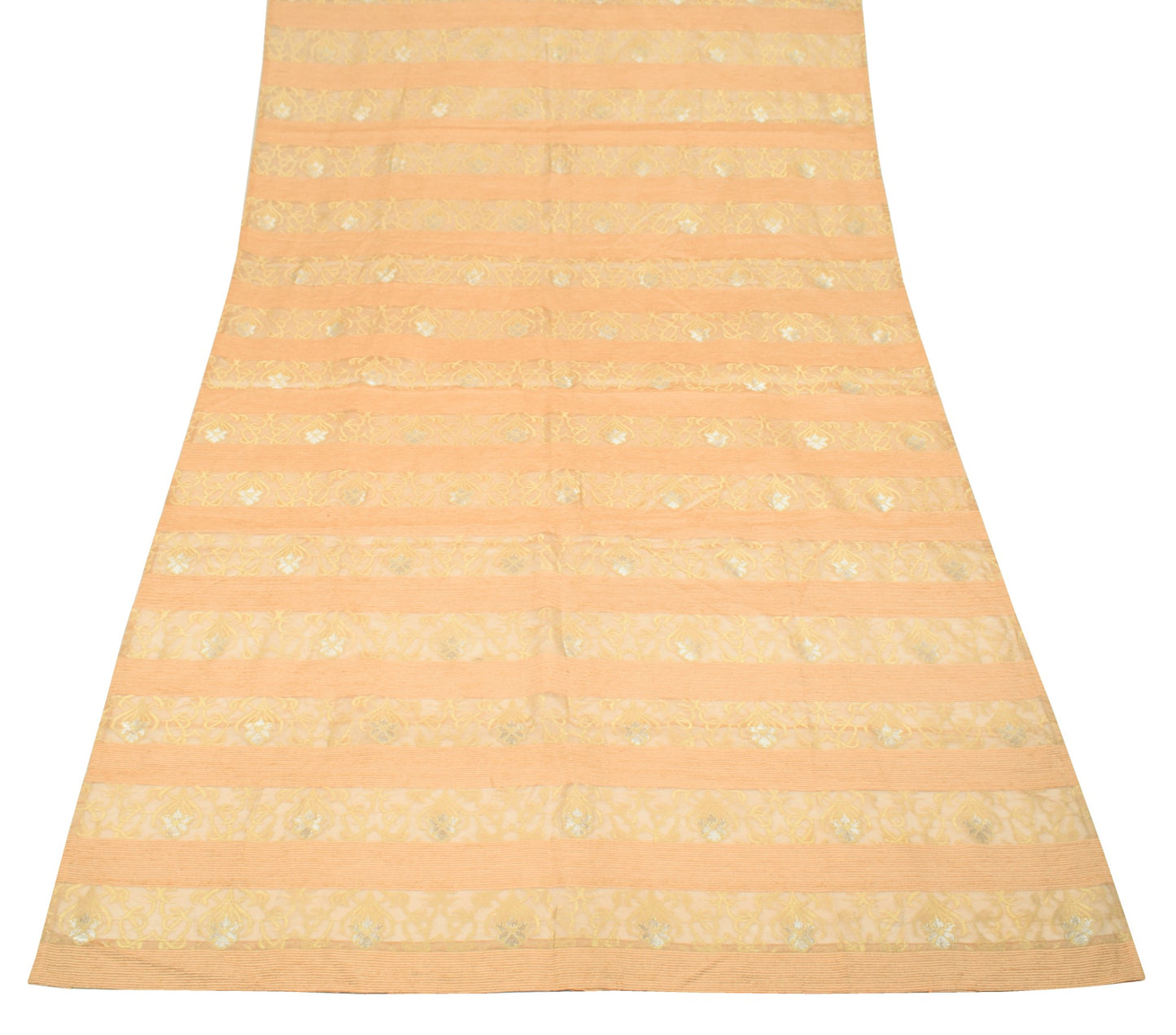 Sushila Vintage Pure Organza Silk Dupatta Woven Zari Brocade Peach Long Stole