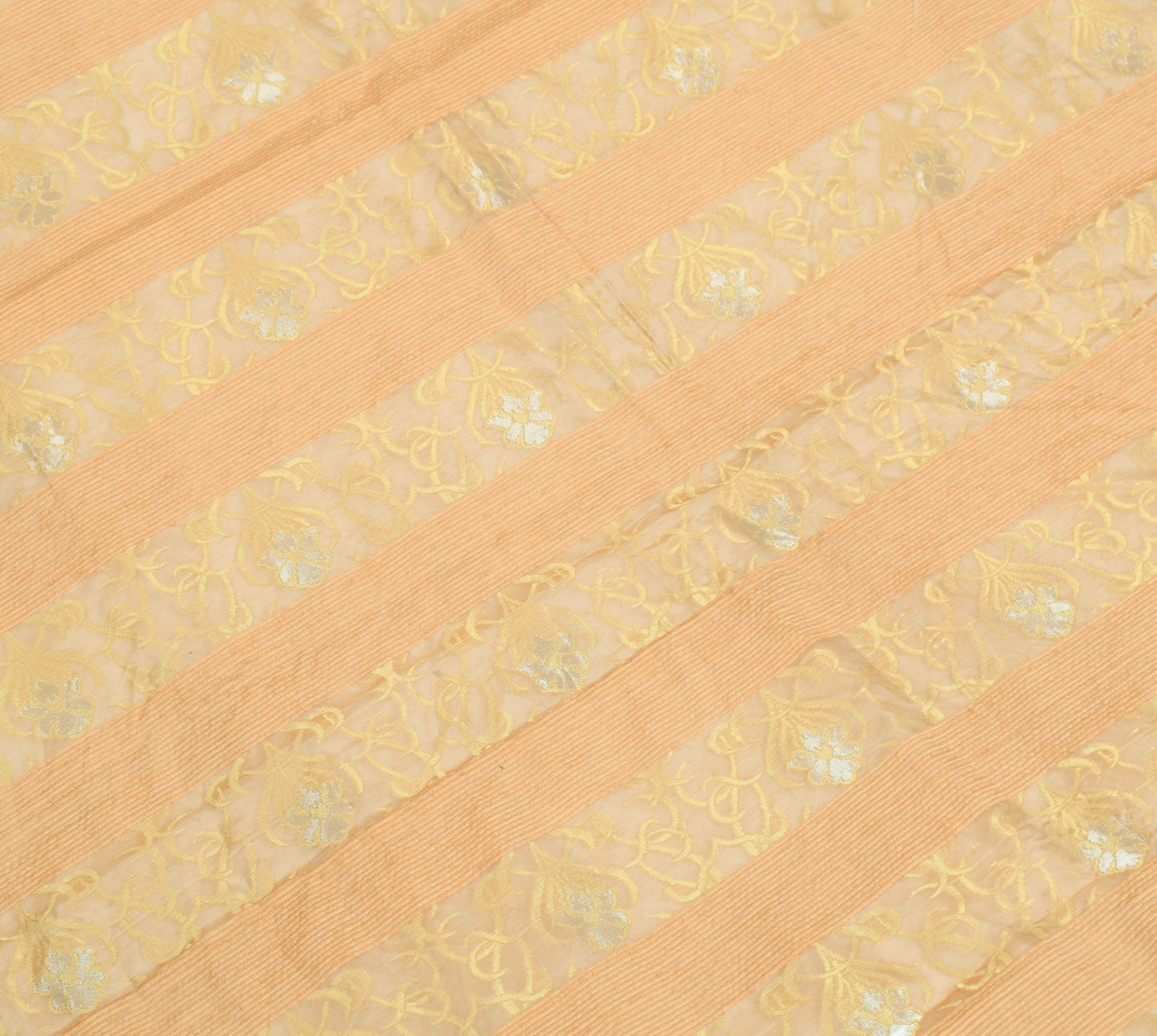 Sushila Vintage Pure Organza Silk Dupatta Woven Zari Brocade Peach Long Stole