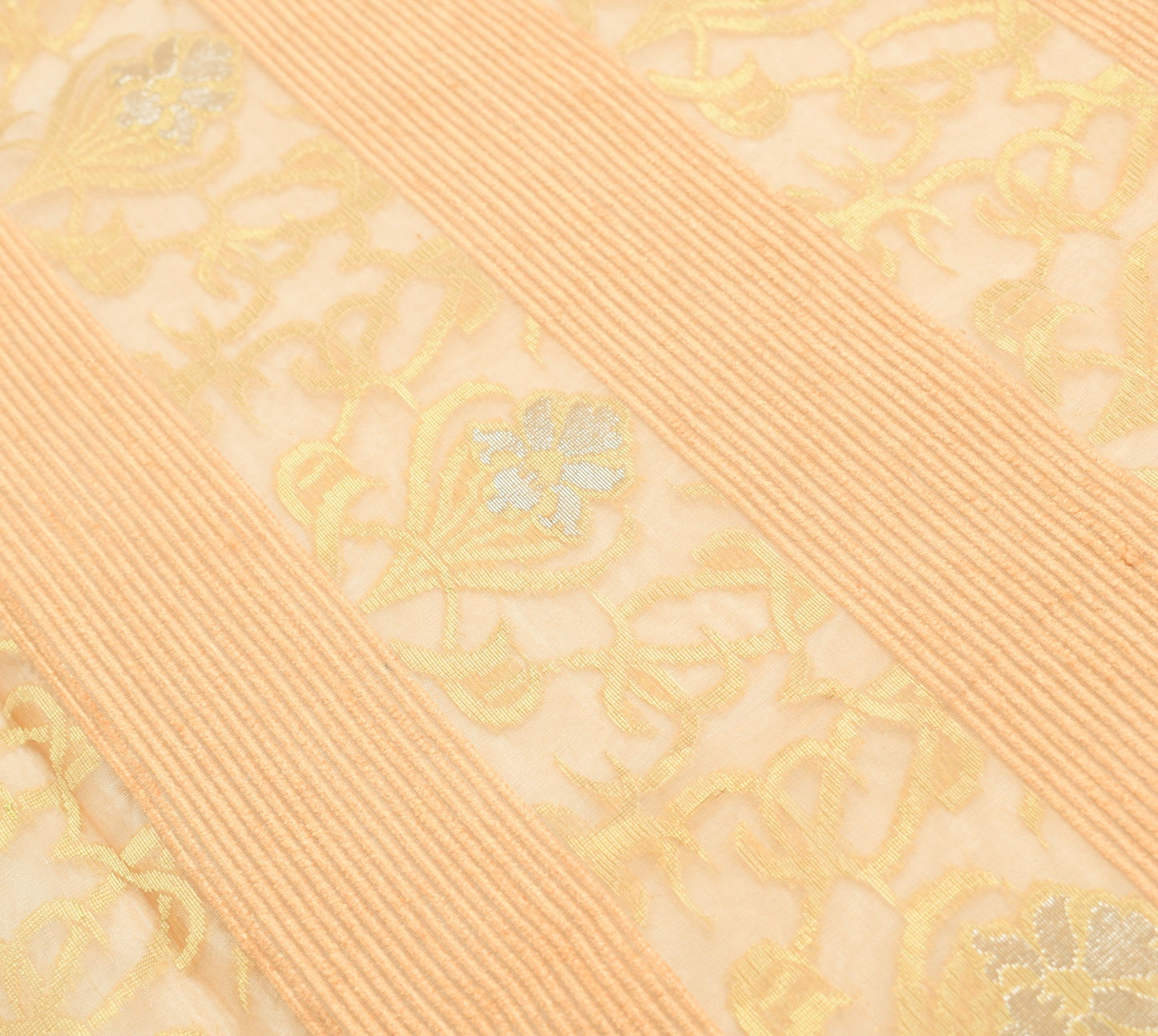 Sushila Vintage Pure Organza Silk Dupatta Woven Zari Brocade Peach Long Stole