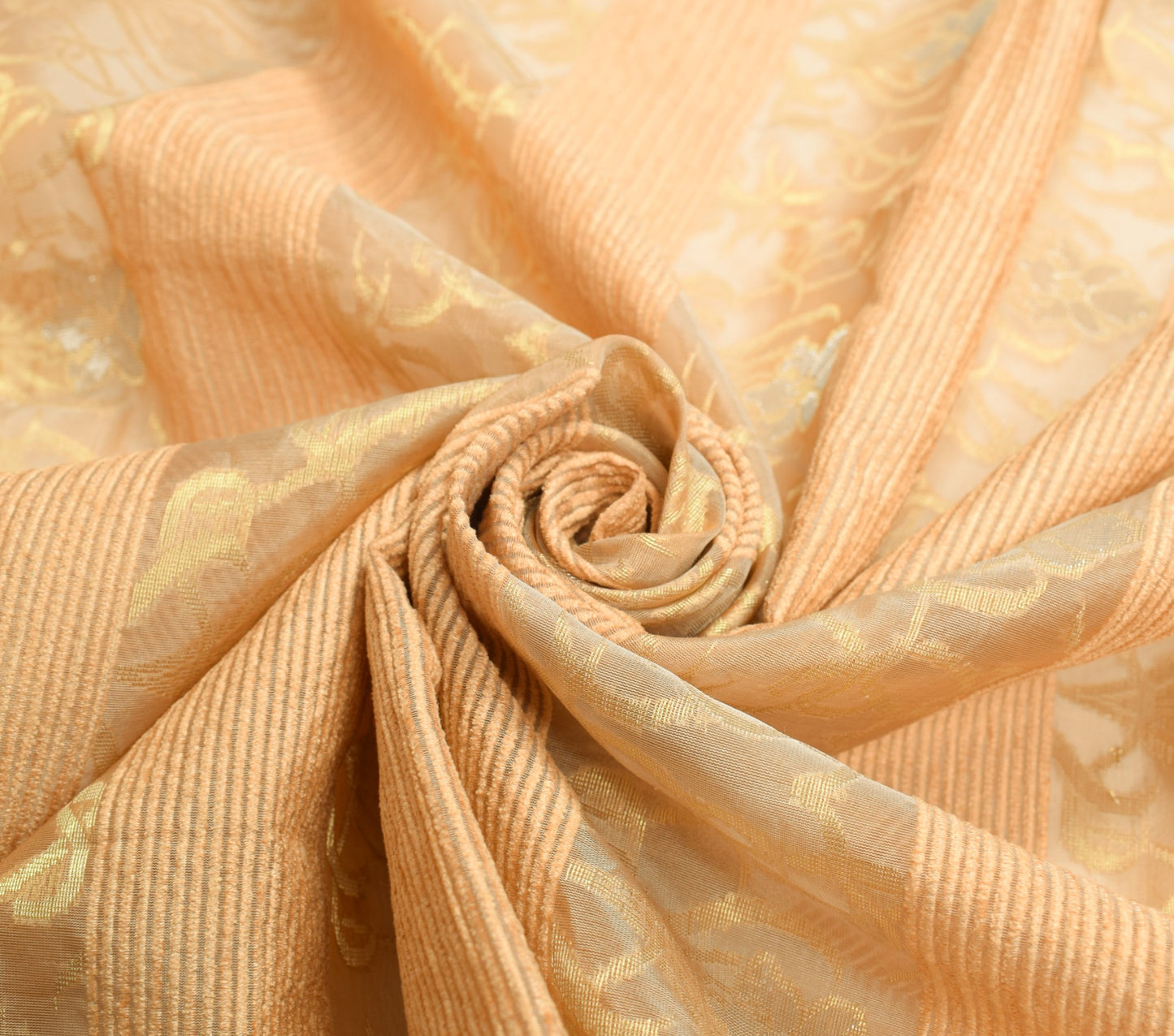 Sushila Vintage Pure Organza Silk Dupatta Woven Zari Brocade Peach Long Stole