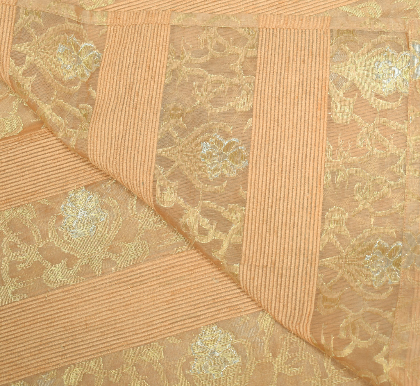 Sushila Vintage Pure Organza Silk Dupatta Woven Zari Brocade Peach Long Stole