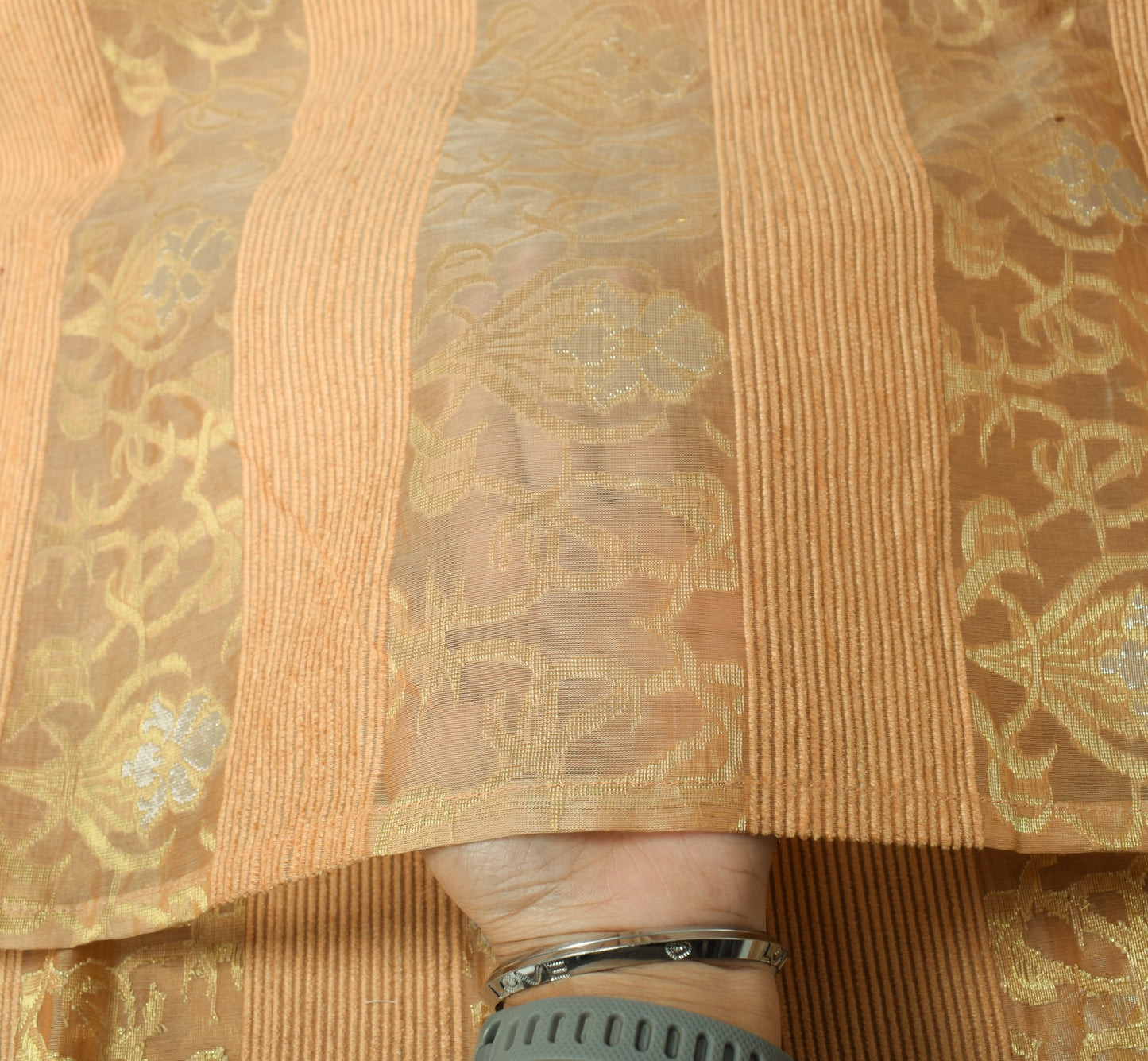 Sushila Vintage Pure Organza Silk Dupatta Woven Zari Brocade Peach Long Stole