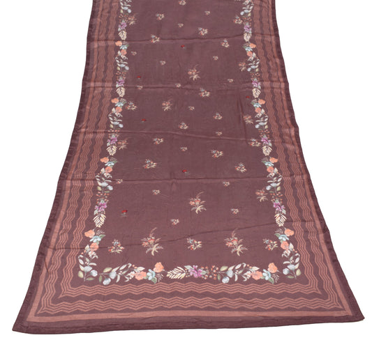 Sushila Vintage Brown Dupatta 100%Pure Chiffon Digital Printed Floral Long Stole