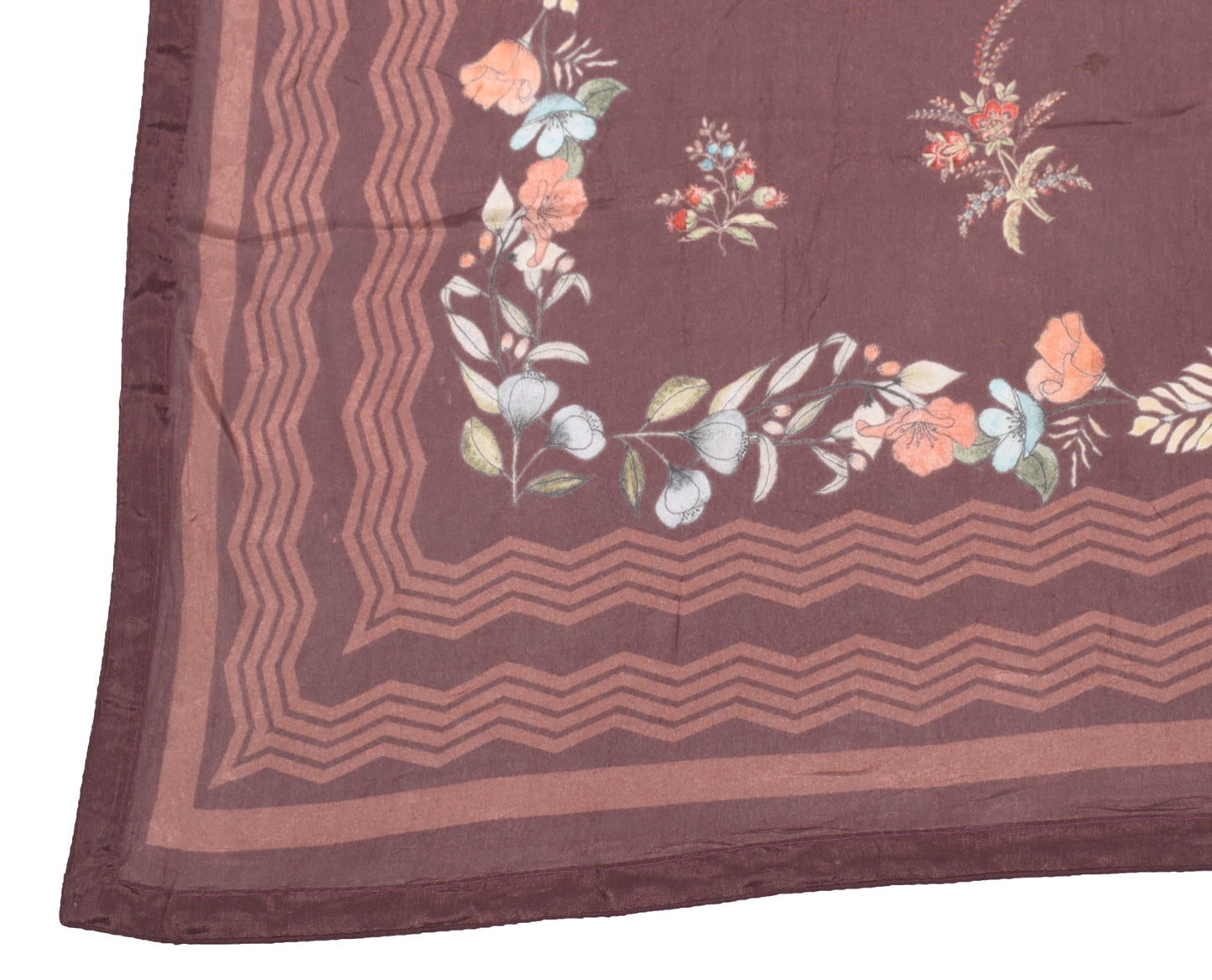 Sushila Vintage Brown Dupatta 100%Pure Chiffon Digital Printed Floral Long Stole