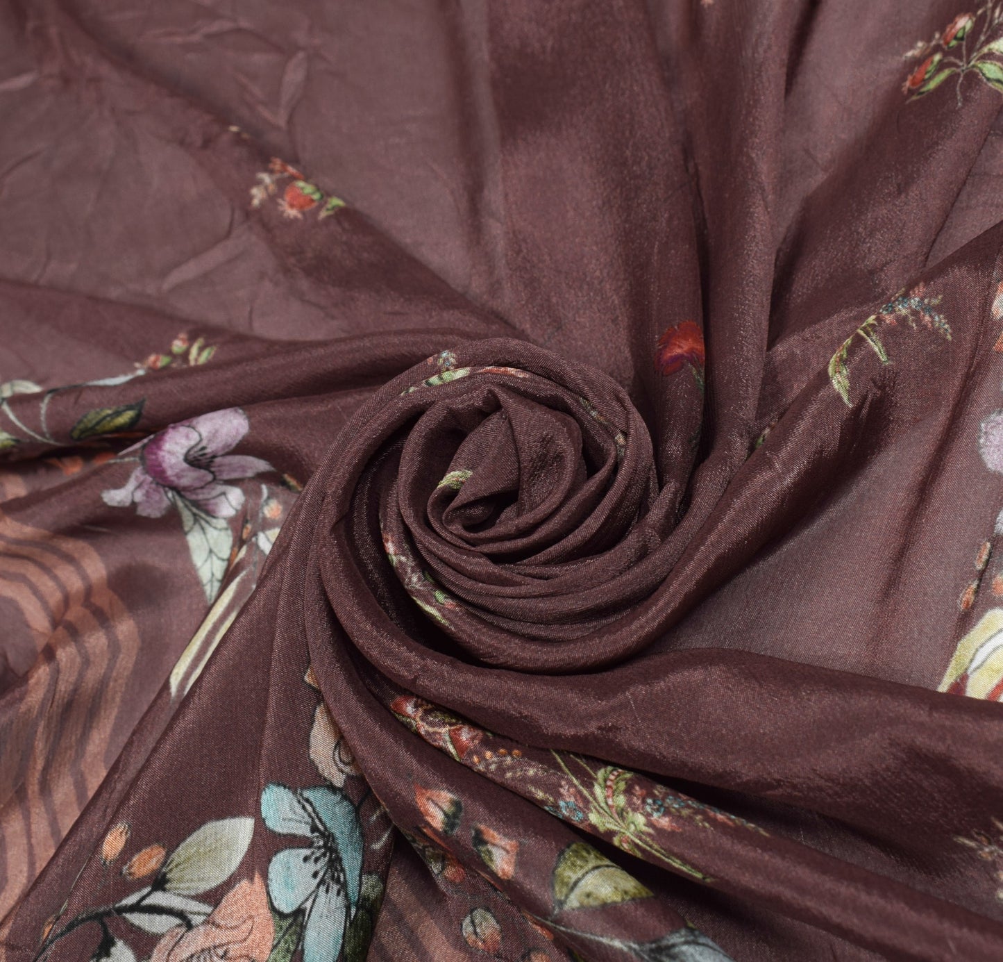 Sushila Vintage Brown Dupatta 100%Pure Chiffon Digital Printed Floral Long Stole