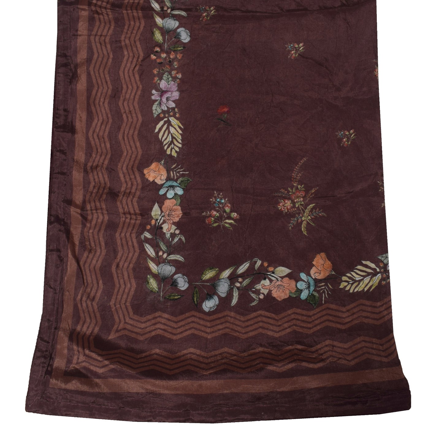 Sushila Vintage Brown Dupatta 100%Pure Chiffon Digital Printed Floral Long Stole